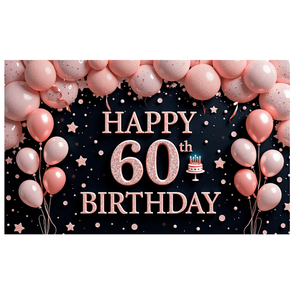Yatrandify Decorative Design Happy Birthday Banner Pink Balloons 60th Cake Birthday Party Backdrop for Milestone Celebration Indoor Decoration Event Party