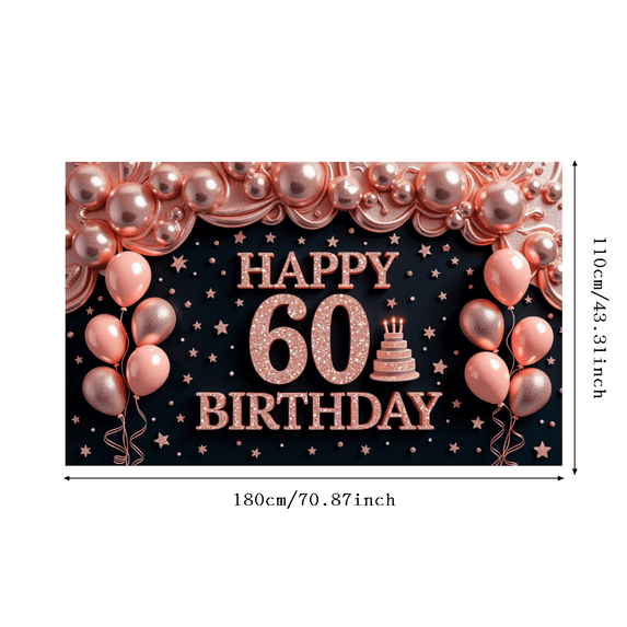 Yatrandify Decorative Design Happy Birthday Banner Pink Balloons 60th Cake Birthday Party Backdrop for Milestone Celebration Indoor Decoration Event Party