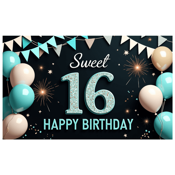 Yatrandify Decorative Design Sweet 16 Birthday Banner Colorful Theme Happy Birthday Backdrop for Birthday Party Indoor Decoration Celebration
