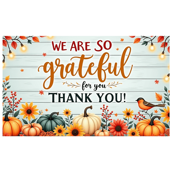 Yatrandify Decorative Design Thank You Banner Colorful Pumpkins Fall Leaves Autumn Theme for Indoor Decoration Family Gathering Thanksgiving Party