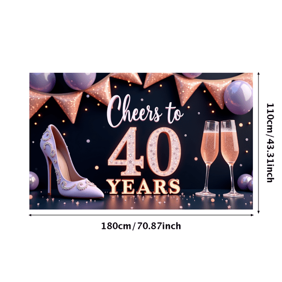 Yatrandify Elegant Design Cheers to 40th Birthday Anniversary Glitter Banner for Milestone Celebration Adult Party Decoration