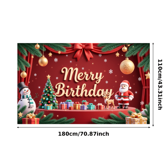Yatrandify Festive Design Merry Birthday Celebration Banner Christmas Theme Santa Claus Reindeer Snowman Party Backdrop for Holiday Party Winter Event Home Decoration