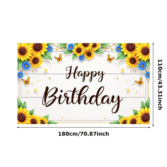 Yatrandify Floral Design Happy Birthday Banner Decorative Sunflower Butterfly Backdrop for Celebration Spring Party Outdoor Event