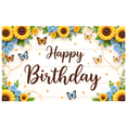 thumbnail image 1 of Yatrandify Floral Design Happy Birthday Banner Decorative Sunflower Butterfly Backdrop for Celebration Spring Party Outdoor Event, 1 of 8