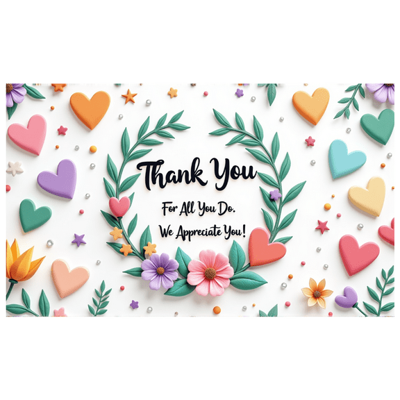 Yatrandify Floral Design Thank You Banner Heart Pattern Decorative Element Appreciation Message for Employee Recognition Event Celebration Office Decor