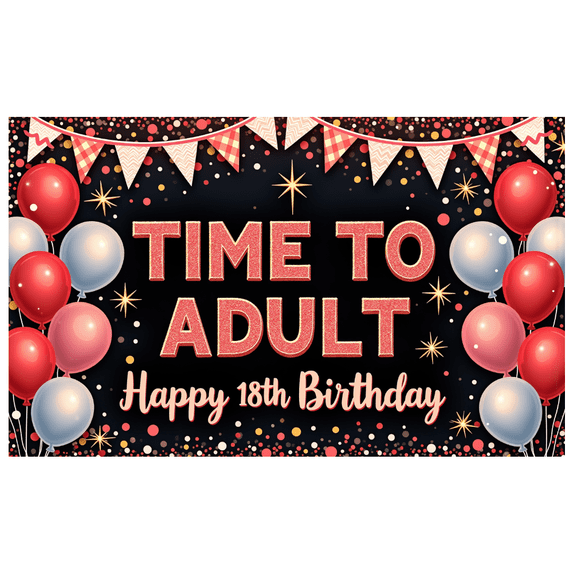 Yatrandify Glitter Lettering Happy Birthday Banner Balloon Design Celebration Banner Party Backdrop Decoration for 18th Birthday Adult Party Indoor Event