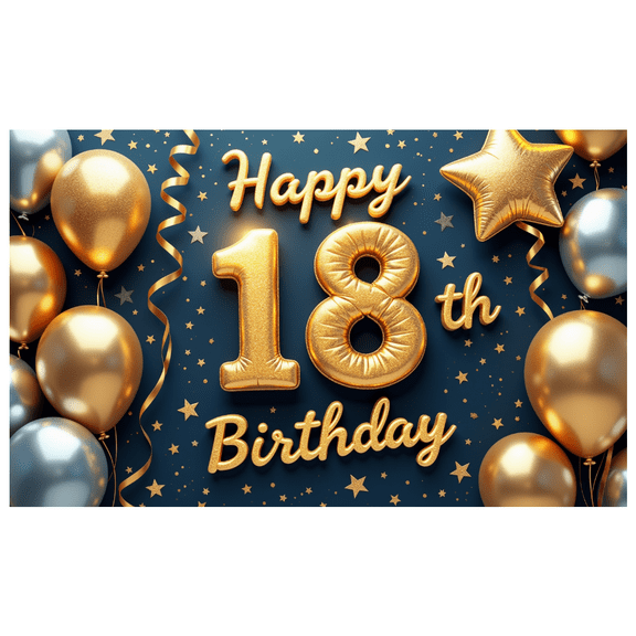 Yatrandify Gold Balloon Happy Birthday Banner Star Design Party Backdrop for 18th Birthday Celebration Indoor Decoration Event