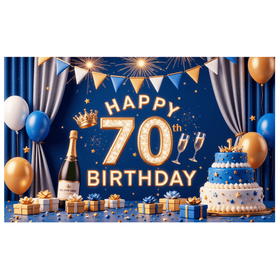 Yatrandify Gold Glitter Happy Birthday Banner Elegant Birthday Banner Blue Balloon Theme Birthday Banner Blue Sparkle Theme for Elegant Celebration Anniversary Event Adult Birthday