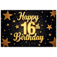 thumbnail image 1 of Yatrandify Gold Theme Happy Birthday Banner Glitter Design Stars Decor for Sweet 16 Celebration Party Decoration Event Background, 1 of 8