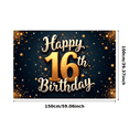 thumbnail image 1 of Yatrandify Gold Theme Happy Birthday Banner Glitter Design Stars Decor for Sweet 16 Celebration Party Decoration Event Background, 1 of 8