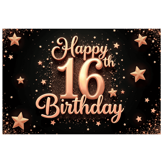 Yatrandify Gold Theme Happy Birthday Banner Glitter Design Stars Decor for Sweet 16 Celebration Party Decoration Event Background