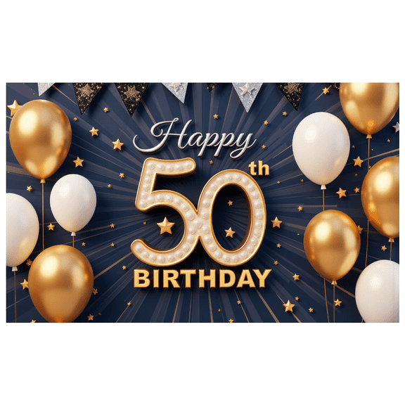 Yatrandify Golden Balloons Happy Birthday Banner Metallic Balloons Fifty Celebration Banner for Milestone Anniversary Party Indoor Event Decoration