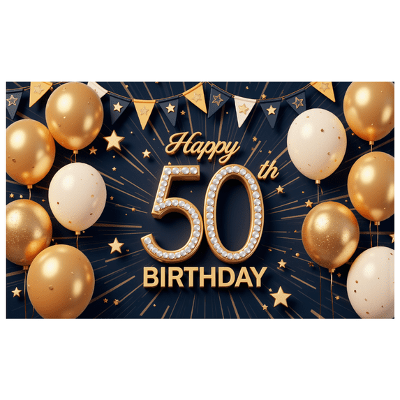 Yatrandify Golden Balloons Happy Birthday Banner Metallic Balloons Fifty Celebration Banner for Milestone Anniversary Party Indoor Event Decoration