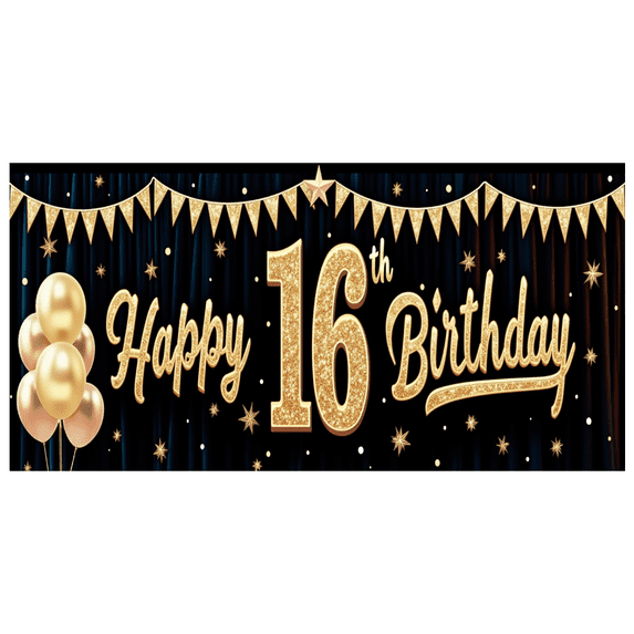 Yatrandify Golden Balloons Happy Birthday Party Banner Decorative Flag for Sweet 16 Indoor Event Celebration