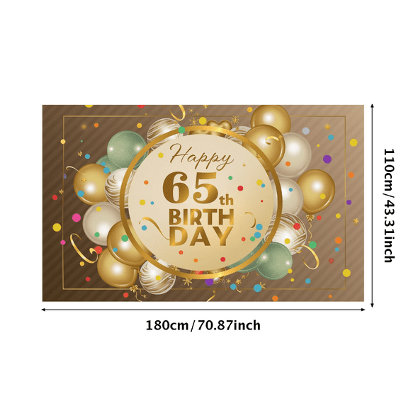 Yatrandify Golden Theme 65th Birthday Banner Festive Decoration Balloon Design Party Backdrop for Senior Celebration Event Indoor Setup