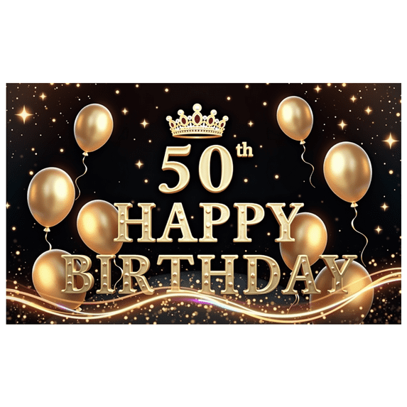 Yatrandify Golden Theme Happy Birthday Banner Crown Design 50th Celebration Balloon Decorations for Birthday Party Milestone Celebration Indoor Decoration