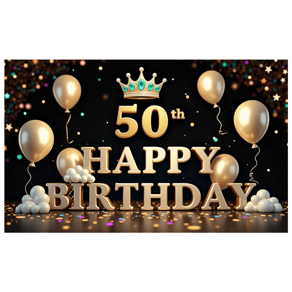 Yatrandify Golden Theme Happy Birthday Banner Crown Design 50th Celebration Balloon Decorations for Birthday Party Milestone Celebration Indoor Decoration
