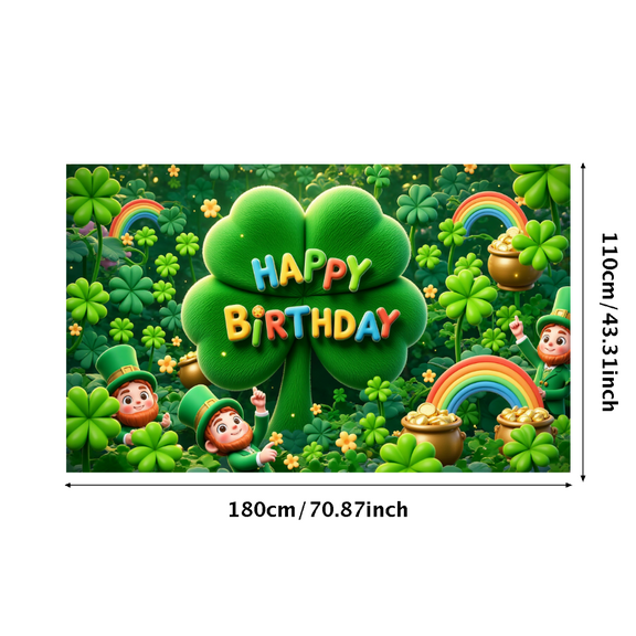 Yatrandify Green Shamrock Happy Birthday Banner with Rainbow Decoration for St Patrick's Day Celebration Party Photo Background