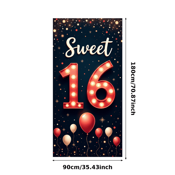 Yatrandify Marquee Lights Sweet 16 Birthday Milestone Banner Red Balloons Celebration for Birthday Party Indoor Decoration Photo Shoot