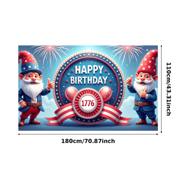 Yatrandify Patriotic Theme Happy Birthday Banner Gnome Design Colorful Stars Festive Balloons Celebration Decoration for National Day USA Party Independence Celebration