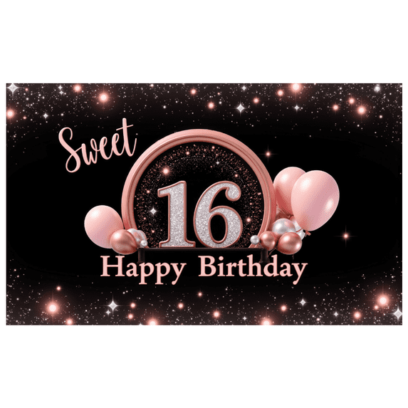 Yatrandify Pink Balloon Sweet Sixteen Birthday Banner Elegant Design Happy Birthday Decoration for Birthday Party Indoor Celebration