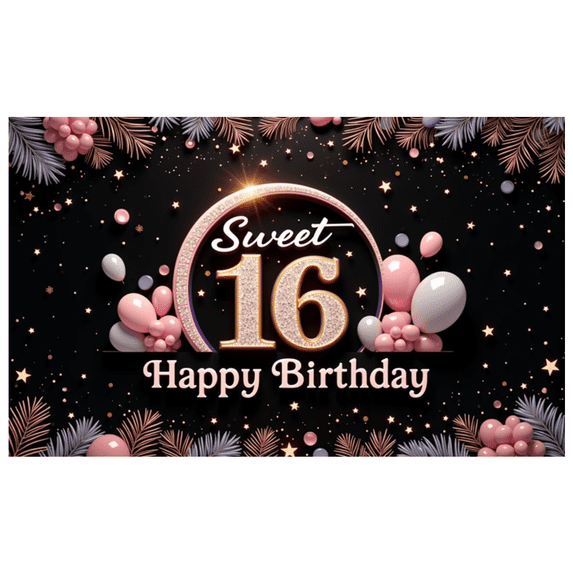 Yatrandify Pink Balloon Sweet Sixteen Birthday Banner Elegant Design Happy Birthday Decoration for Birthday Party Indoor Celebration