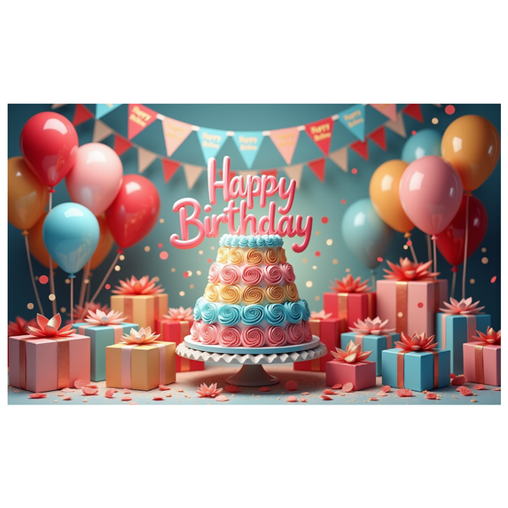 Yatrandify Pink Cake Happy Birthday Banner Colorful Balloons Happy Birthday Decorative Design for Birthday Party Kids Celebration Event Decoration