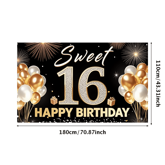 Yatrandify Pink Sparkle Birthday Banner Sweet 16 Celebration Decorative Design Balloon Gifts for Teen Party Girls Event