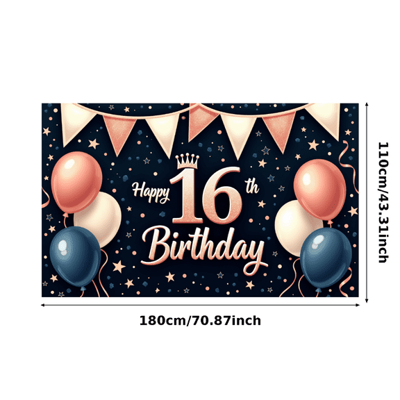 Yatrandify Polyester Material Happy Birthday Glittering Design Banner Colorful Balloons Birthday Party Decoration for Sweet 16 Event Celebration Indoor Decoration