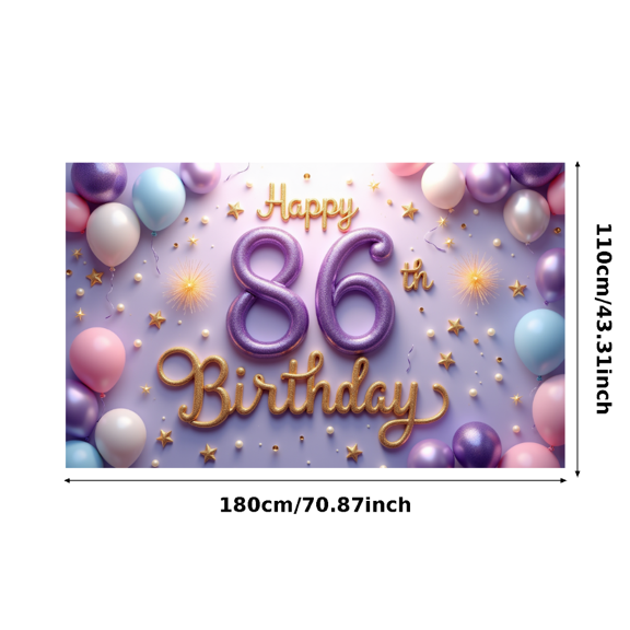 Yatrandify Purple Balloon Happy Birthday Banner Festive Decorative Backdrop for Birthday Party Celebration Event Decoration Photo Prop