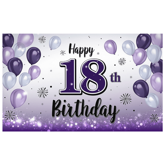 Yatrandify Purple Balloons Happy Birthday Banner Decorative Design Milestone Celebration Birthday Backdrop for Birthday Party Celebration Indoor Decoration Event
