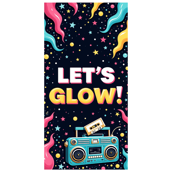 Yatrandify Retro Theme Glow Party Banner Decorative Design Boom Box for Birthday Celebration Indoor Event Neon Party