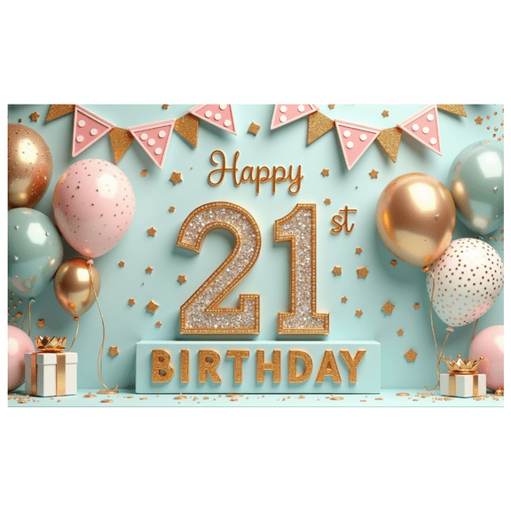 Yatrandify Rose Gold Balloon Happy Birthday Banner Glitter 21st Celebration Backdrop for Indoor Party Decoration Event