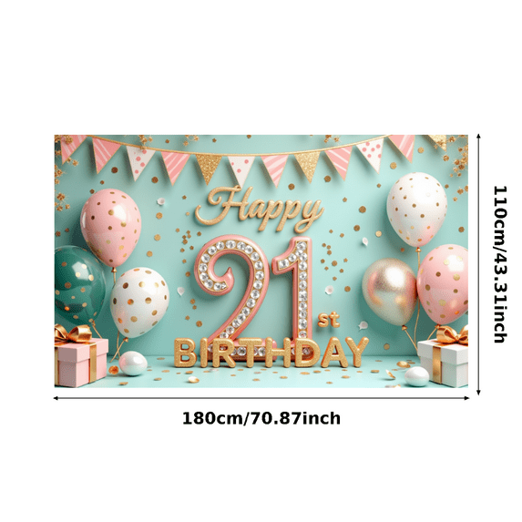 Yatrandify Rose Gold Balloon Happy Birthday Banner Glitter 21st Celebration Backdrop for Indoor Party Decoration Event