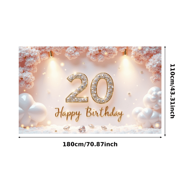 Yatrandify Sparkling Design Happy Birthday Banner Glittering Rose Gold Shimmer Celebration Backdrop for Birthday Party Anniversary Decor Celebration