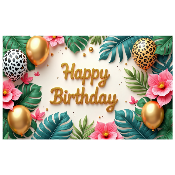 Yatrandify Tropical Design Happy Birthday Banner Floral Decoration Leopard Print Balloons Celebration Backdrop for Birthday Party Indoor Outdoor Kids