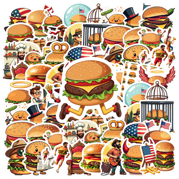 Yatrandify Vinyl Cartoon Stickers Waterproof Burger Stickers DIY Notebooks Laptops Suitcases