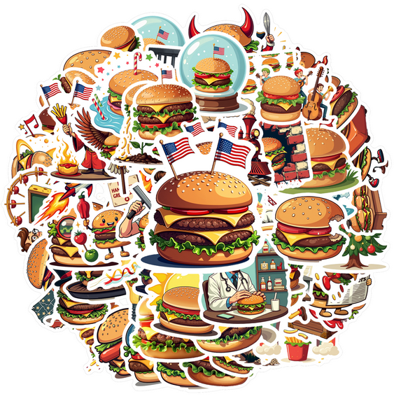 Yatrandify Vinyl Cartoon Stickers Waterproof Burger Stickers DIY Notebooks Laptops Suitcases
