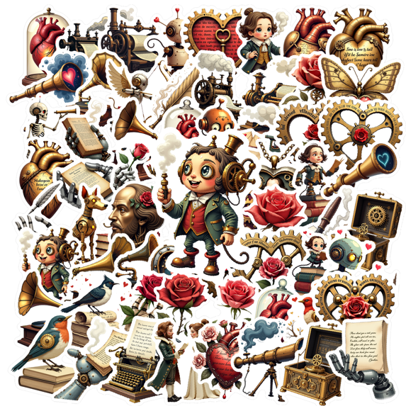Yatrandify Waterproof Vinyl Stickers Vintage Heart Decorative Steampunk Stickers Romantic for Notebooks Suitcases Instruments