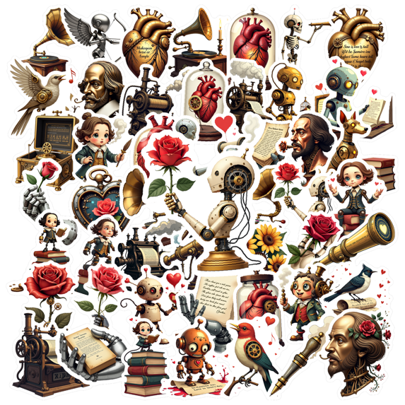 Yatrandify Waterproof Vinyl Stickers Vintage Heart Decorative Steampunk Stickers Romantic for Notebooks Suitcases Instruments