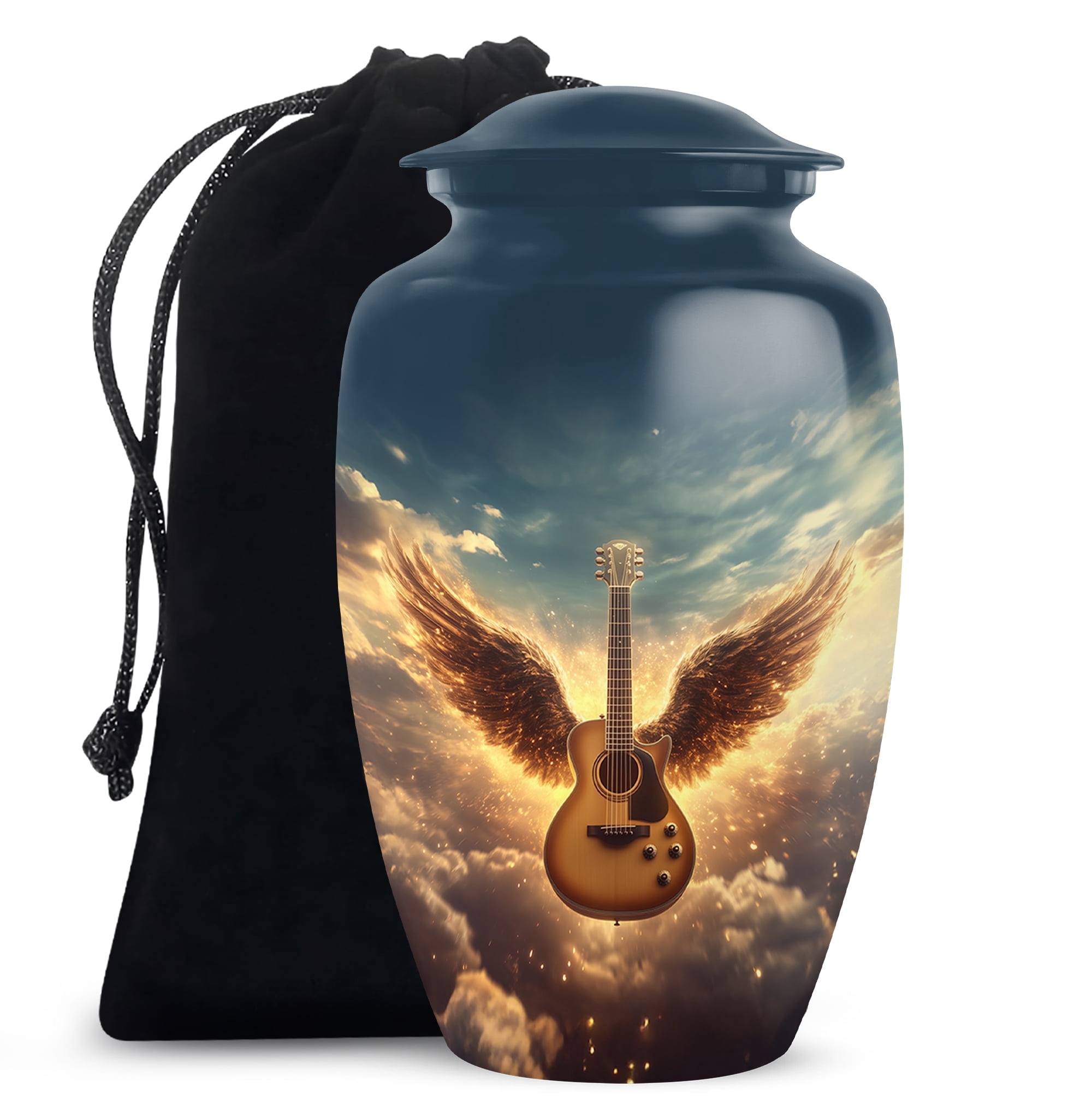 Yatskia Angel Wings Guitar Large Blue Memorial Urns for Human Ashes Adult Male and Female, Cremation Urn for Ashes Adult, (Classic Large, 10 Inch)