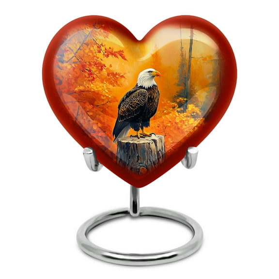 Yatskia Autumn Eagle Orange Small Memorial Urns for Human Ashes Adult Male and Female, Mini Cremation Urn for Adult Ashes, (Heart Pack of 1, 3 Inch)
