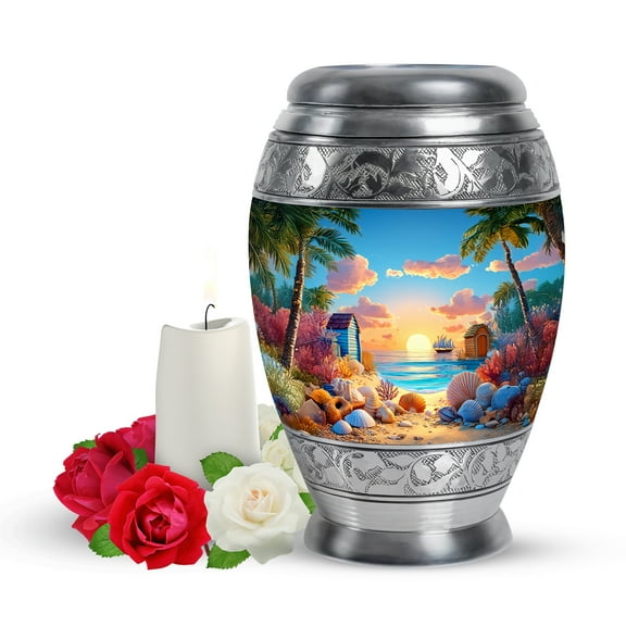 Yatskia Beach Sunset Small Urns for Human Ashes Keepsake Adult Men and Women, Mini Funeral Urn for Adult Ashes, (Monar Pack of 1, 3 Inch)