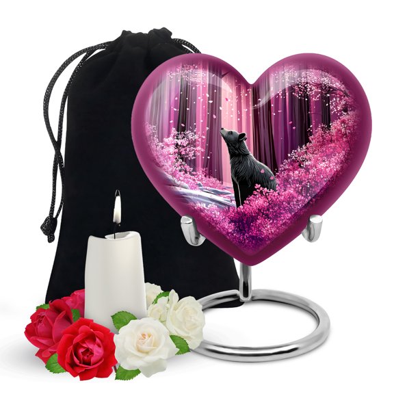 Yatskia Black Bear with Cherry Blossoms Cremation Urns for Human Ashes Adult Mother and Father, Decorative Large Memorial Urn for Adult Ashes, (Heart Large, 8 Inch)