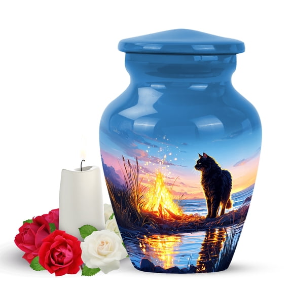 Yatskia Black Cat at Campfire Mini Funeral Urn for Ashes Adult Men and Women, Little Funeral Urns for Human Ashes Adult Female, (Classic Pack of 1, 3 Inch)