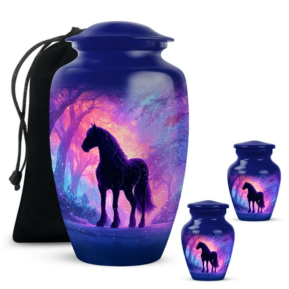 Yatskia Black Horse Large Burial Urns for Human Ashes Adult, Decorative Small Funeral Keepsake Urn for Adult Ashes, (Classic 10 Inch and 3 Inch)