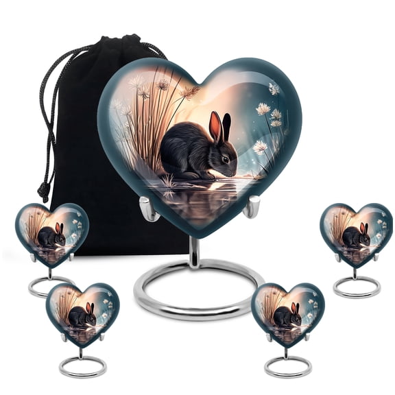Yatskia Black Rabbit Little Keepsake Urn for Adult Ashes Mother and Father, Decorative Large Memorial Urns for Human Ashes Adult, (Heart 8 Inch and 3 Inch)
