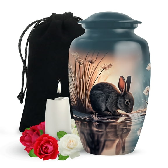 Yatskia Black Rabbit Urns for Human Ashes Adult Male and Female, Large Memorial Burial Urn for Adult Ashes, (Classic Large, 10 Inch)