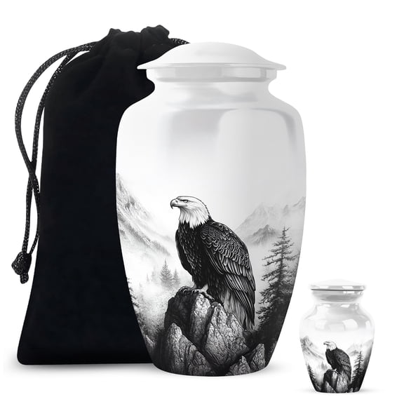 Yatskia Black and White Eagle Urn For Ashes Adult Male, Memorial Urns For Adult Human Ashes, (Classic 10 Inch and 3 Inch)