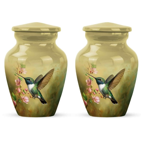 Yatskia Blossoms Hummingbird Mini Funeral Urns for Adult Ashes Mom and Dad, Little Cremation Urn for Human Ashes, (Classic 3 Inch, Pack of 2)